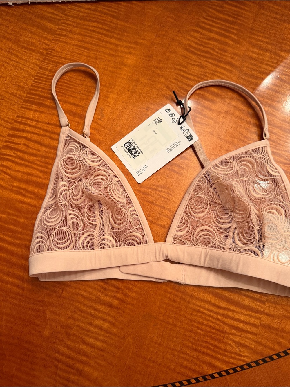 NWT. & other stories Sheer Lace Triangle Bralette in Blush 4